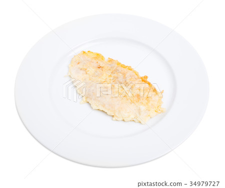 Fried battered chicken fillet. Fried battered chicken fillet. 34979727