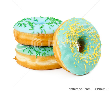 Three donuts with decorated sprinkles 34980528