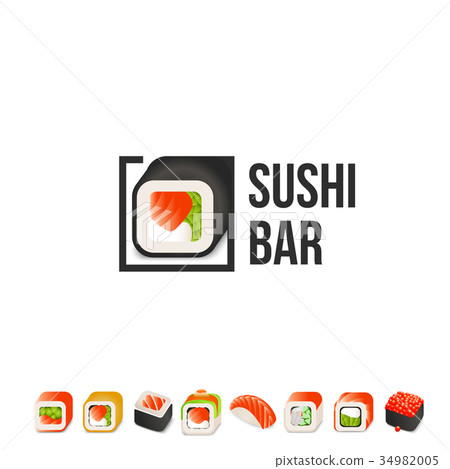 Sushi and roll vector logo template. Japanese Sushi and roll vector logo template. Japanese 34982005