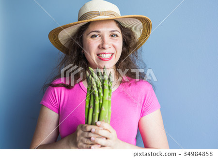 Close-up portrait of funny surprised woman is Close-up portrait of funny surprised woman is 34984858
