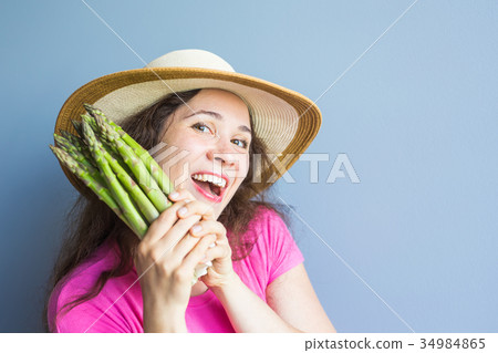 Close-up portrait of funny surprised woman is 34984865