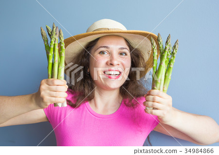 Close-up portrait of funny surprised woman is 34984866