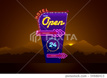 hotel sign buib and neon open hotel sign buib and neon open 34986413