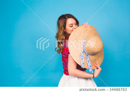 Beautiful young woman wears in summer dress and 34986783