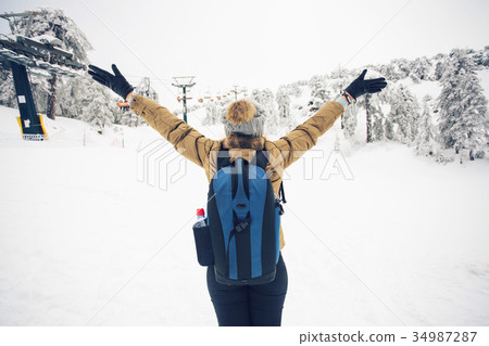 Freedom woman enjoying the outdoors, watching Freedom woman enjoying the outdoors, watching 34987287