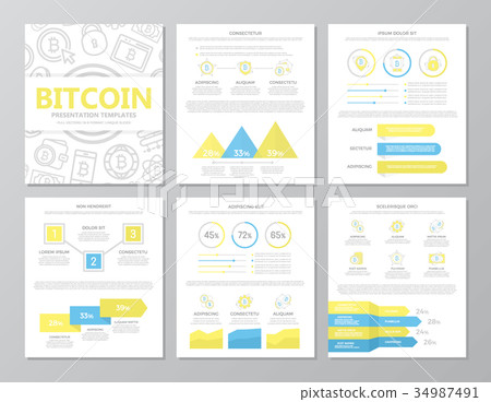 Set of colored digital money and bitcoin elements 34987491