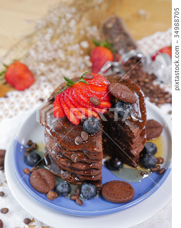 pancake with mix fruits pancake with mix fruits 34988705