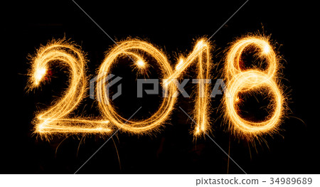 2018 with sparklers on black background 2018 with sparklers on black background 34989689
