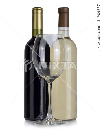 empty glass on a background of red and white wine empty glass on a background of red and white wine 34989887