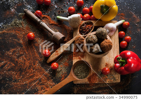 Spicy cheese assortment. Healthy rustic food Spicy cheese assortment. Healthy rustic food 34990075