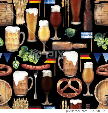 Watercolor oktoberfest seamless pattern Watercolor oktoberfest seamless pattern 34990134
