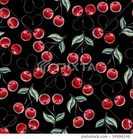Watercolor cherry pattern Watercolor cherry pattern 34990249