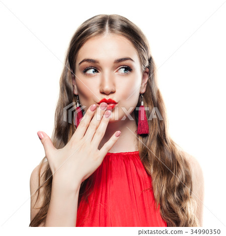 Cheerful Woman Fashion Model with Fashion Earrings 34990350