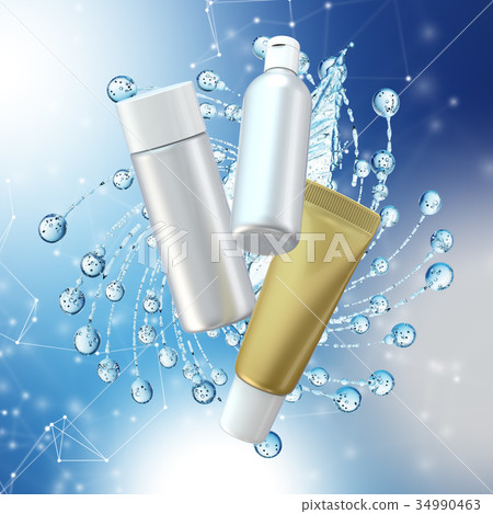 Cream bottle mock up in water splash on blue Cream bottle mock up in water splash on blue 34990463