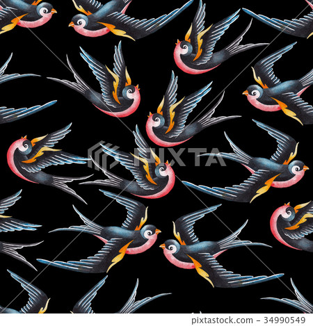 Watercolor flying swallows 34990549