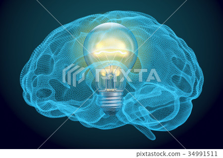 Light bulb inside brain, idea concept Light bulb inside brain, idea concept 34991511