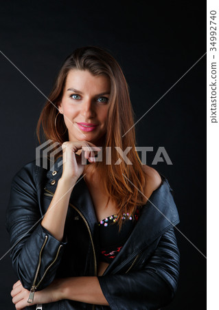 Photo of long-haired brunette in underwear 34992740