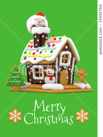 聖誕節糖果房子和聖誕老人3D例證 34994768