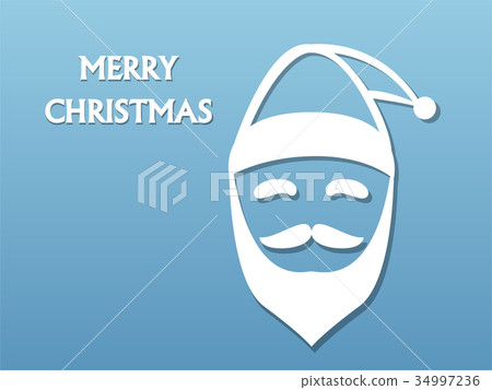 Santa Claus hat and beard on blue background Santa Claus hat and beard on blue background 34997236