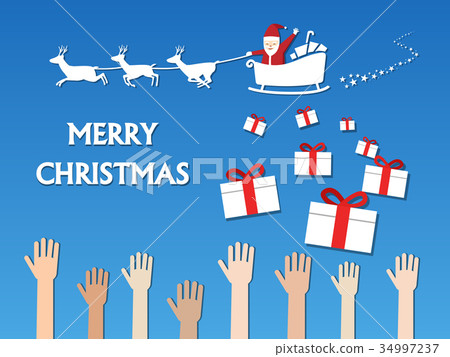 Santa claus give many gifts to children, vector 34997237