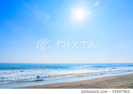 早晨太陽Ichinomiyacho海岸Chosei村莊海岸的海 34997963