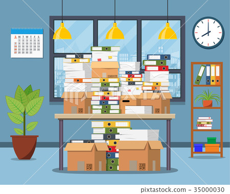 Pile of paper documents and file folders on table Pile of paper documents and file folders on table 35000030