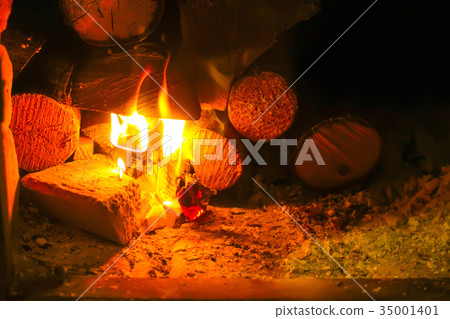 Burning fireplace. Burning fireplace. 35001401