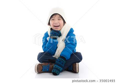 Happy asian child in winter clothes Happy asian child in winter clothes 35001493