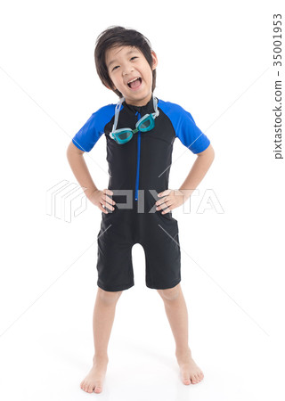 Asian child in swimsuit on white background isolated Asian child in swimsuit on white background isolated 35001953