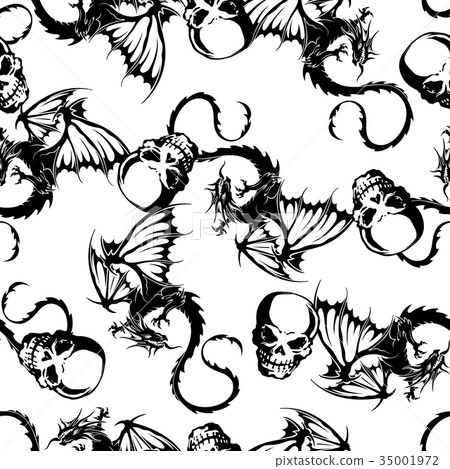 頭骨和龍圖案， 35001972