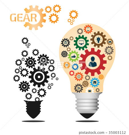 Light Bulb and gear with Business Icons Pattern. - Stock Illustration ...