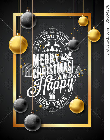 Vector Merry Christmas Illustration on Black - Stock Illustration ...