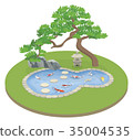 japanese garden with koi pond and pine tree 35004535