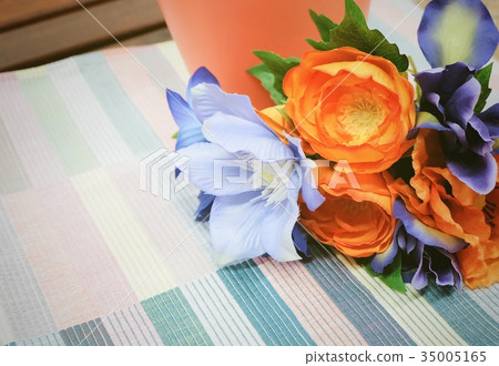 Bunch of Artificial Ranunculus with Blue Flowers Bunch of Artificial Ranunculus with Blue Flowers 35005165
