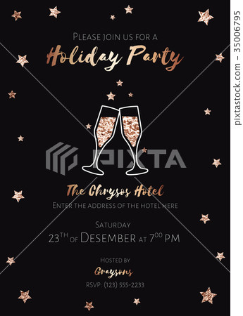 Christmas party invitation. Black and gold foil 35006795