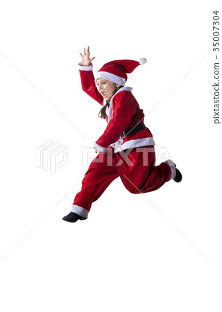 Little caucasian girl dressed as Santa Claus 35007304