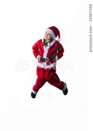 Little caucasian girl dressed as Santa Claus Little caucasian girl dressed as Santa Claus 35007309