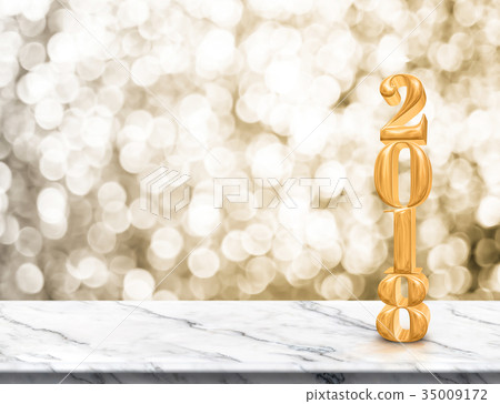 Happy new year 2018 gold glossy on marble table 35009172