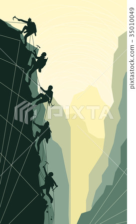 Vertical illustration of alpinists. 35010049