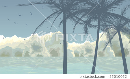 Palm trees on background of clouds and blue sea. Palm trees on background of clouds and blue sea. 35010052