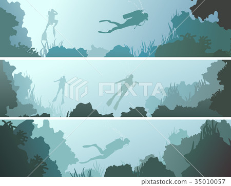 Set horizontal banners of divers under water. Set horizontal banners of divers under water. 35010057
