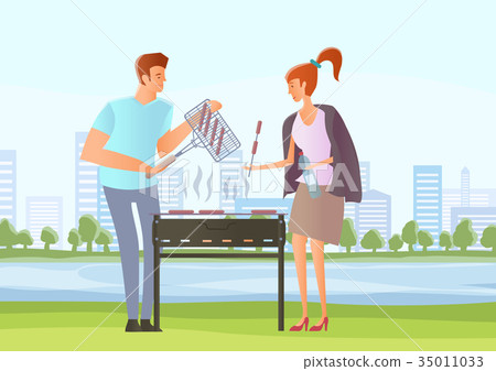 People on picnic or Bbq party. Man and woman 35011033