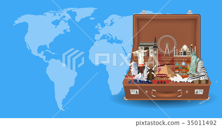 150584268057suitcase with travel landmark on worl9 35011492