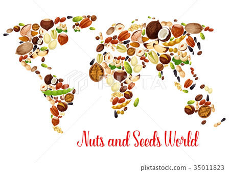 World map of nuts, seed and bean, food design World map of nuts, seed and bean, food design 35011823