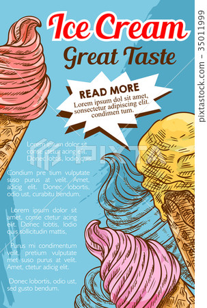 Ice cream cone dessert retro sketch poster 35011999