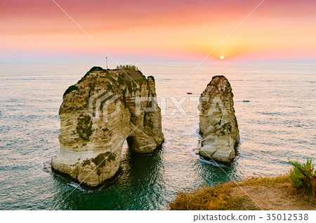 Beirut sunset on raouche rocks Beirut sunset on raouche rocks 35012538