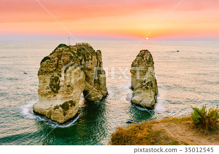 Beirut sunset on raouche rocks Beirut sunset on raouche rocks 35012545