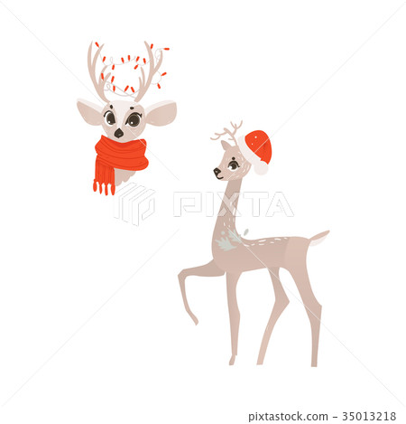 vector flat christmas reindeer isolated set vector flat christmas reindeer isolated set 35013218