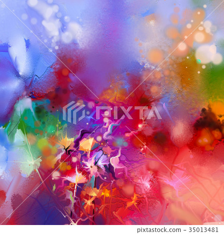 Abstract colorful oil painting flowers on canvas 35013481