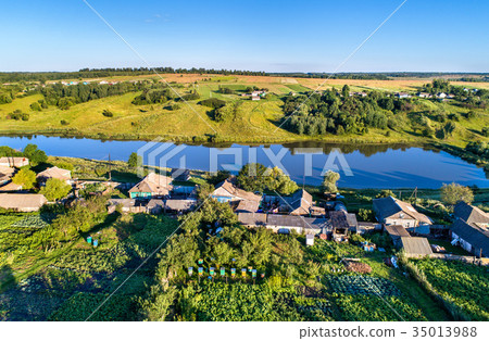 Aerial view of Maloe Gorodkovo, a typical village Aerial view of Maloe Gorodkovo, a typical village 35013988